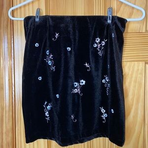 Velour Floral Embroidered Mini Skirt
